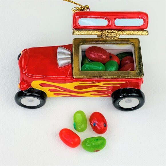 Hot Rod Car Porcelain Hinged Surprise Gift Trinket Box Christmas Ornament - Picture 2 of 5